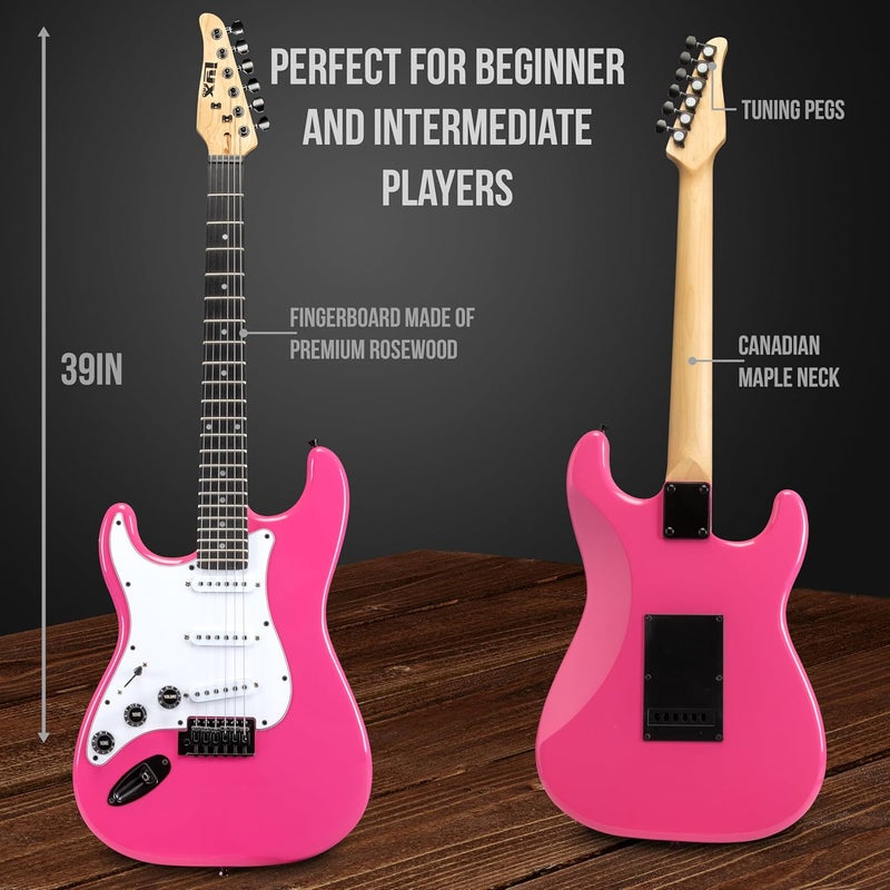 LyxPro CS 39” Left Hand Electric Guitar Kit for Beginner, Intermediate & Pro Players with Guitar, Amp Cable, 6 Picks & Learner’s Guide, Solid Wood Body, Volume/Tone Controls, 5-Way Pickup - Pink - Image 3